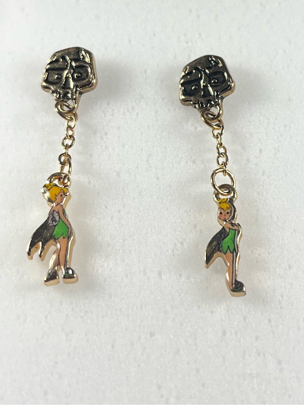 Disney Tinker Bell Gold-Tone Earrings Green and Pink Dangling